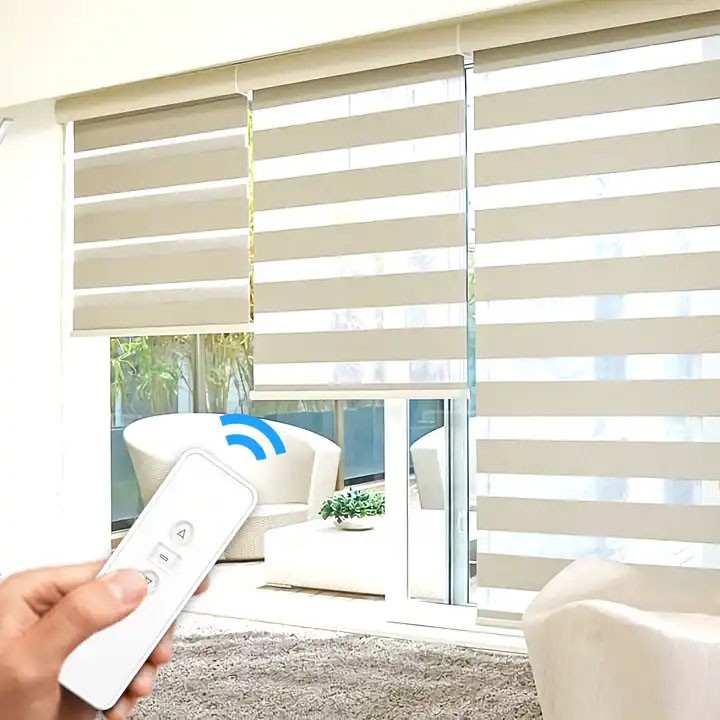 home custom automatic blackout roller dual remote wifi electric smart motorized zebra blinds window shades